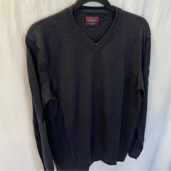 UNTUCKit Spitler Merino Wool Sweater V-Neck Long Sleeve Preppy Dark Academia - Picture 2 of 12